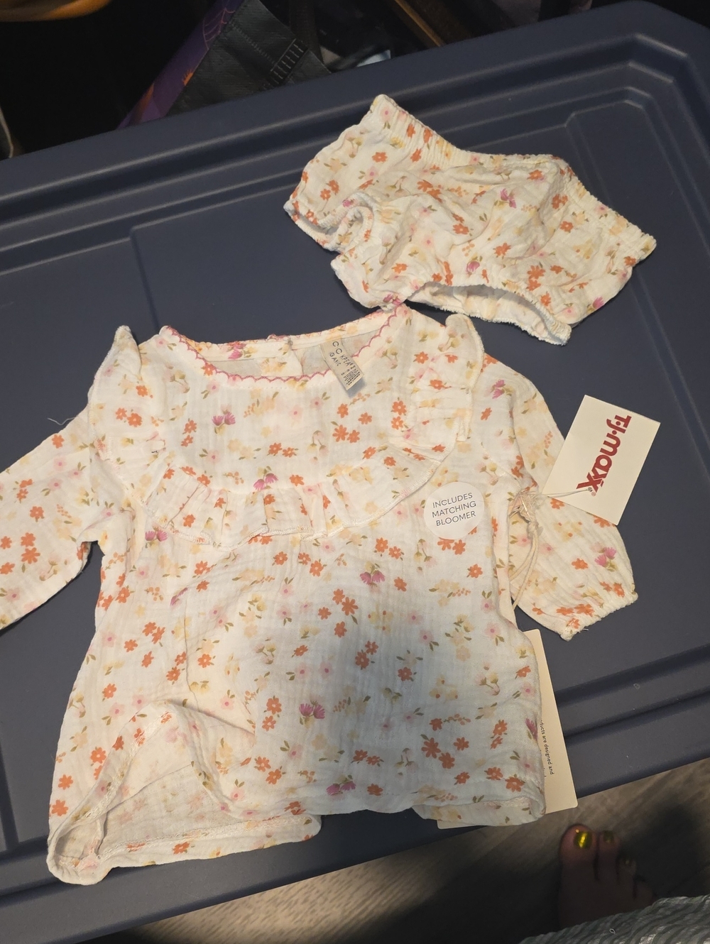 chick pea White Floral Ruffle Top with Matching Bloomer - Peach & Pink Flowers